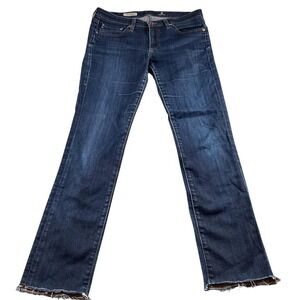 AG Adriano Goldschmied The Stevie Slim Straight Jeans Dark Wash Frayed Hem 29R